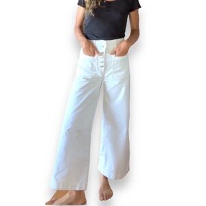 Free People We the Free Fly Button Wide Leg White Jean Sz 31